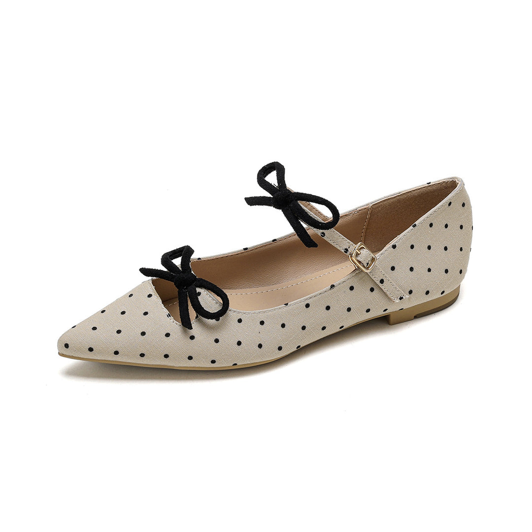 Damen Ballerinas mit modischem Punkte-Design und dekorativen Schleifen EB