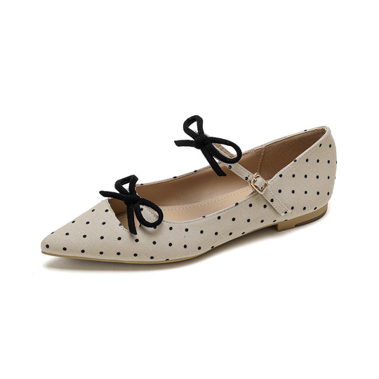 Damen Ballerinas mit modischem Punkte-Design und dekorativen Schleifen EB