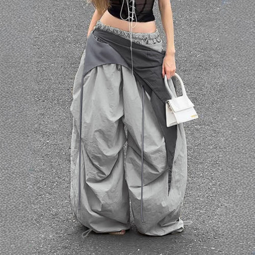 Damen modische High-Waist-Hose mit asymmetrischem Design und seitlichem Bindegurt EB