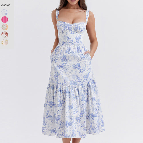 Damen Floral Maxikleid mit schulterfreiem Design und voluminösem Rock EB