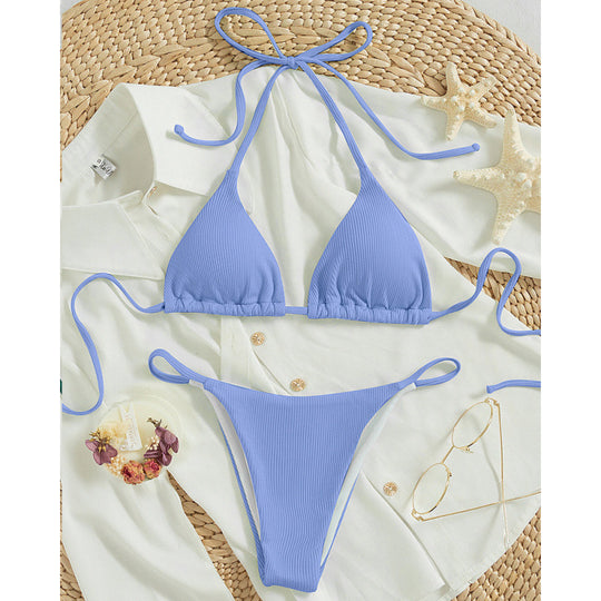 Damen Triangel-Bikini-Set mit verstellbaren Schnüren und feinem Strukturmuster EB
