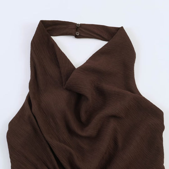 Damen asymmetrisches Halterkleid mit elegantem Drapierungsdesign EB