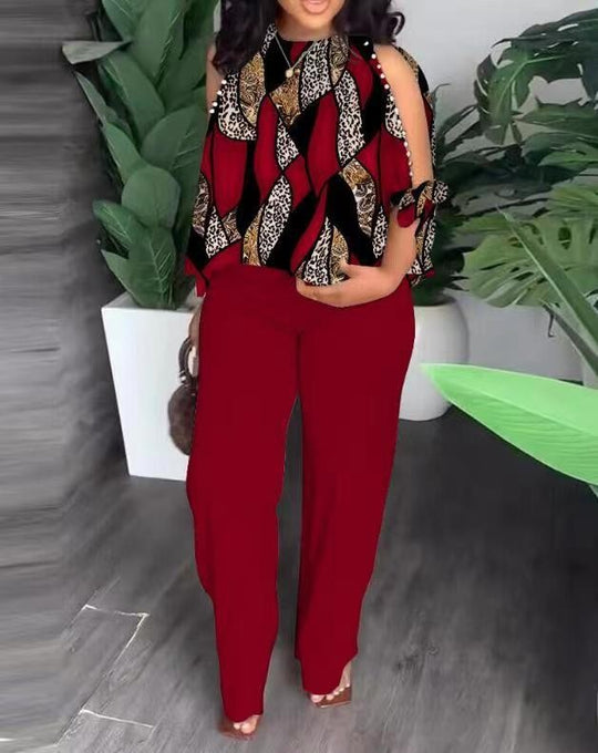 Damen Elegant gestaltetes Sommeroutfit mit floralem Design und Schulterfreiem Oberteil EB