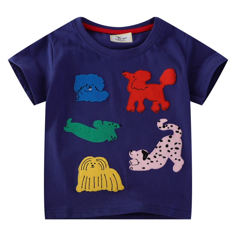 Jungen Kurzarm-T-Shirt mit buntem Tierapplikationsdesign EB