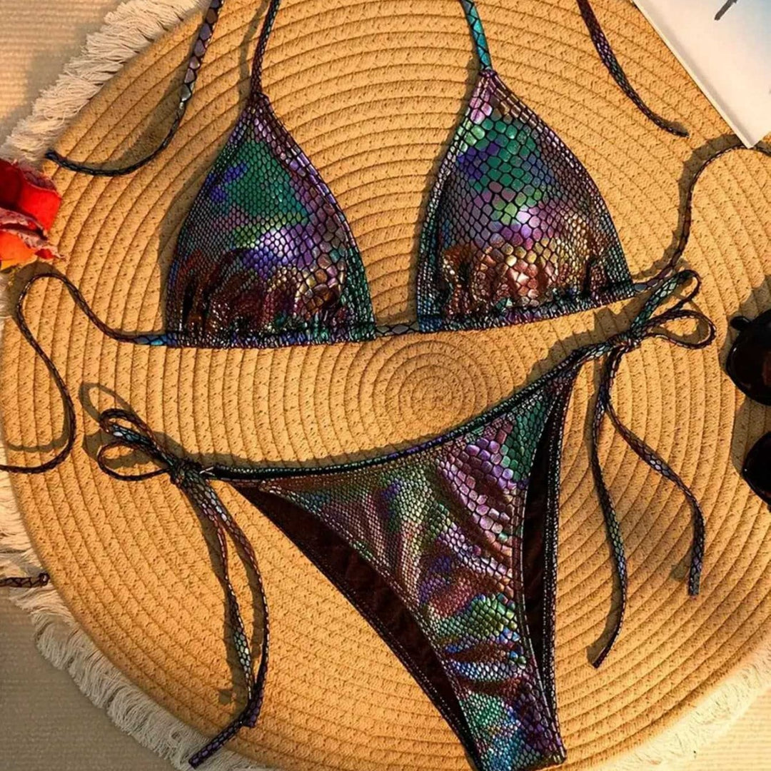 Damen Triangel-Bikini mit schimmerndem Schlangendesign EB