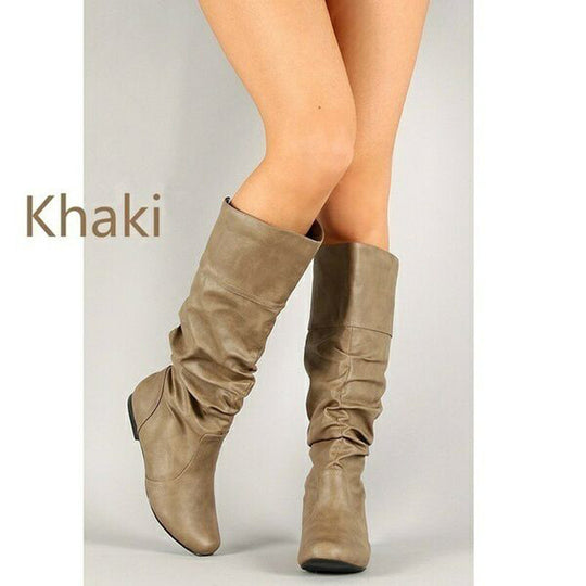 Damen nan lässige Slouch-Stiefel mit weichem Schaft, gerafftem Design und flacher Komfortsohle EB