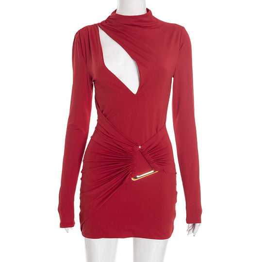 Damen figurbetontes Minikleid mit einzigartigem Wickeldesign und transparentem Ausschnitt EB