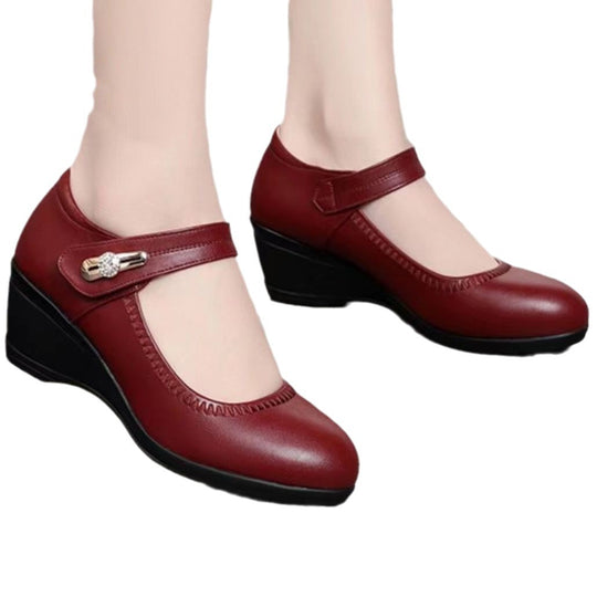 Damen elegante Mary Jane Wedges mit verstellbarem Riemen und dekorativem Detail EB