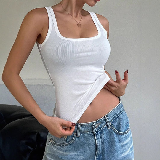 Damen Tanktop mit modernem Quadrat-Ausschnitt und fein geripptem Material EB