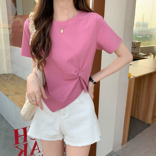Damen Cropped T-Shirt mit dekorativem Knoten-Design und modernem Schnitt