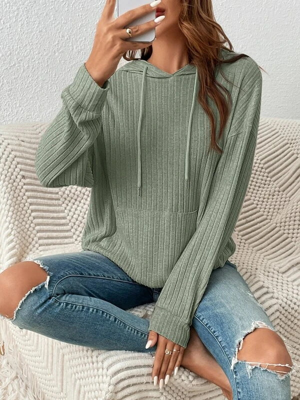 Damen Kapuzenpullover mit rippenstrukturiertem Design EB