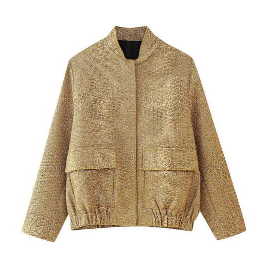 Damen lässige Steppjacke mit strukturiertem Stoff und praktischen Taschen EB