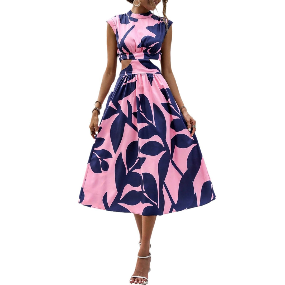 Damen Maxikleid mit Blätterdesign und Cut-Out-Details EB