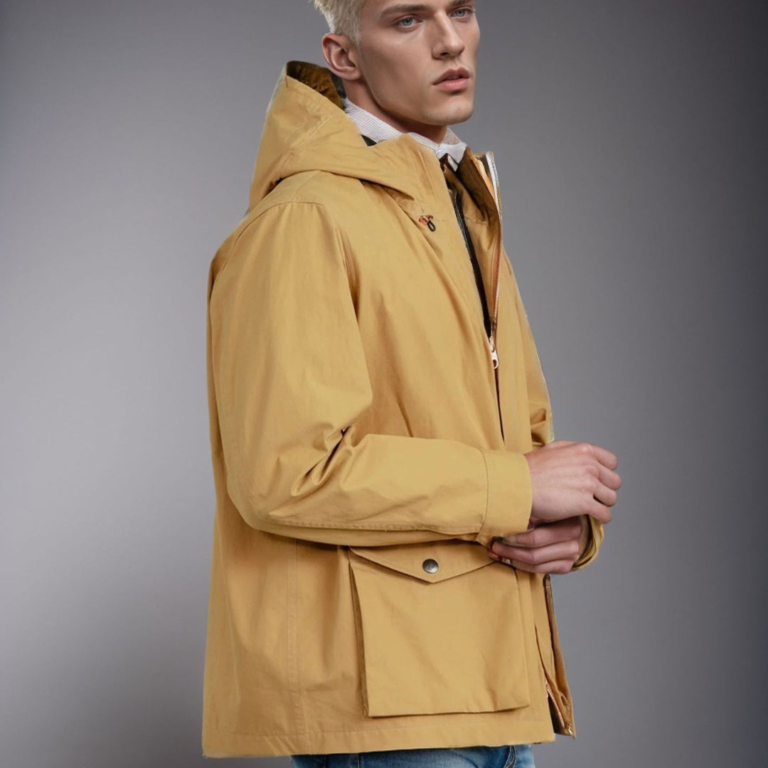Herren strapazierfähige Multifunktionsjacke mit verstellbarem Kapuzenkragen und großzügigen Taschen EB
