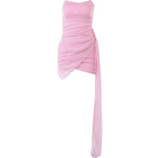 Damen Mini-Wickelkleid mit Trägerloser Silhouette und Raffinierten Drapierungsdetails EB
