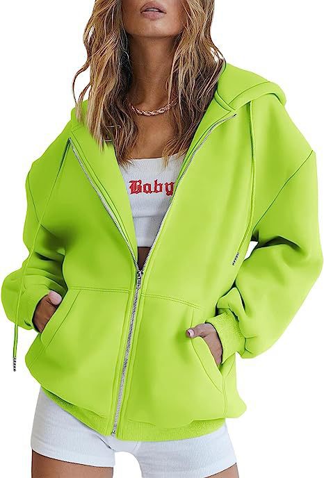 Damen nan übergroße Kapuzenjacke mit durchgehendem Reißverschluss und Kängurutaschen EB