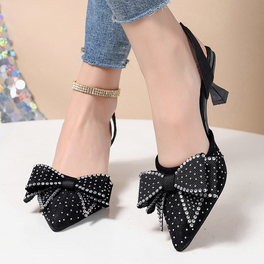 Damen Slingback Pumps mit eleganten Strassdetails und modischem Bow EB