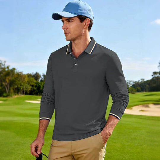 Herren Golf-Performance-Poloshirt langärmlig atmungsaktiv mit Kontrastkragen EB