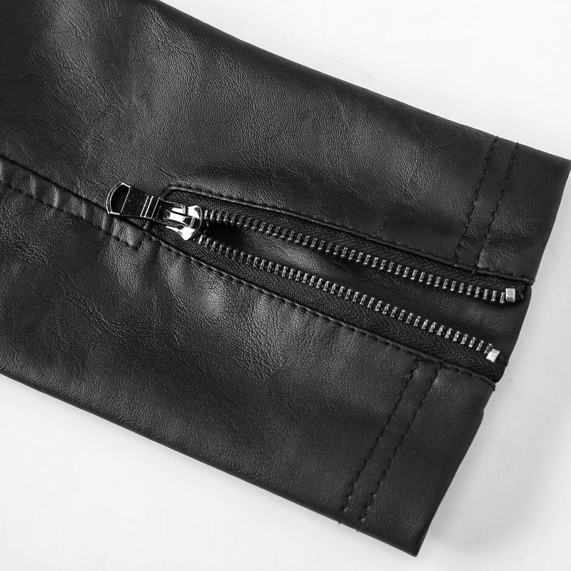 Herren Motorrad-inspirierte Lederoptikjacke mit Stehkragen und Ziernähten EB