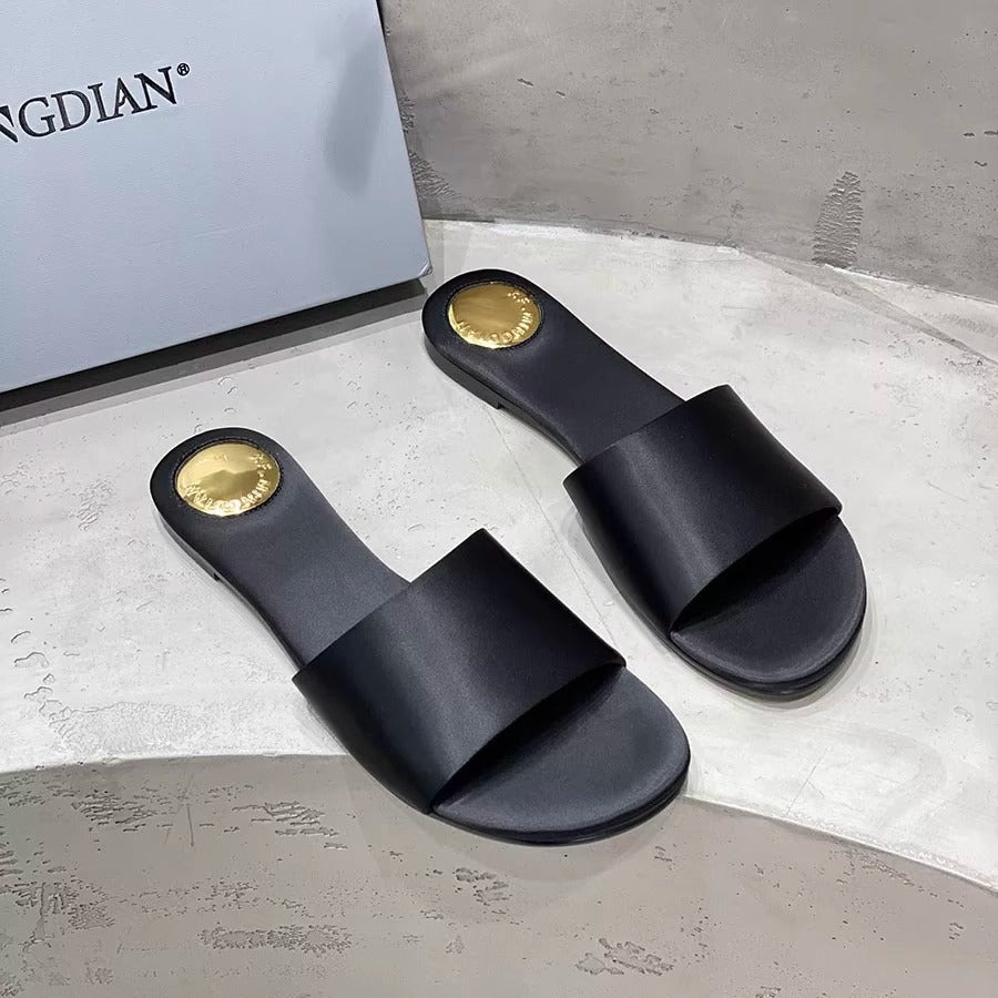 Damen Modische Zehentrenner-Sandalen mit eleganten Goldakzenten EB