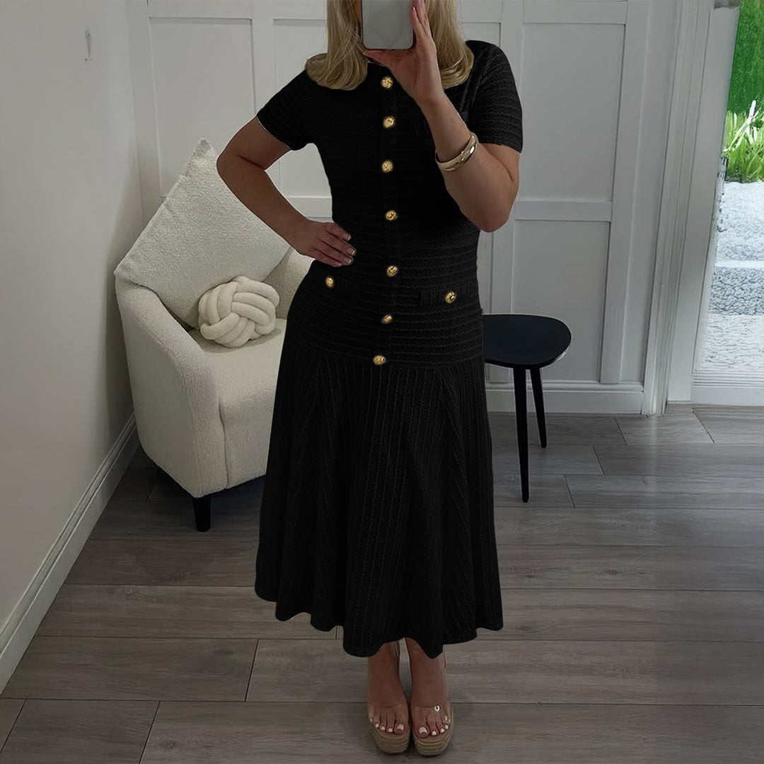Damen Maxikleid mit eleganten Knopfdetails und strukturiertem Stoff EB