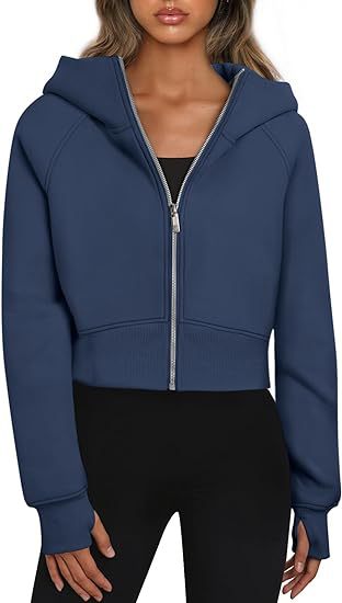 Damen cropped Kapuzenjacke mit durchgehendem Reißverschluss EB