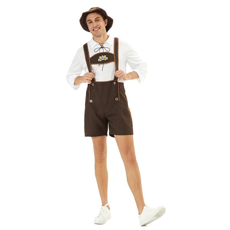 Herren nan kurze Trachtenlederhose mit verstellbaren Trägern und besticktem Brustlatz EB