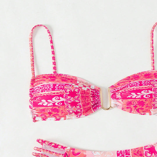 Damen Bandeau-Bikini mit verspieltem floralem Design EB