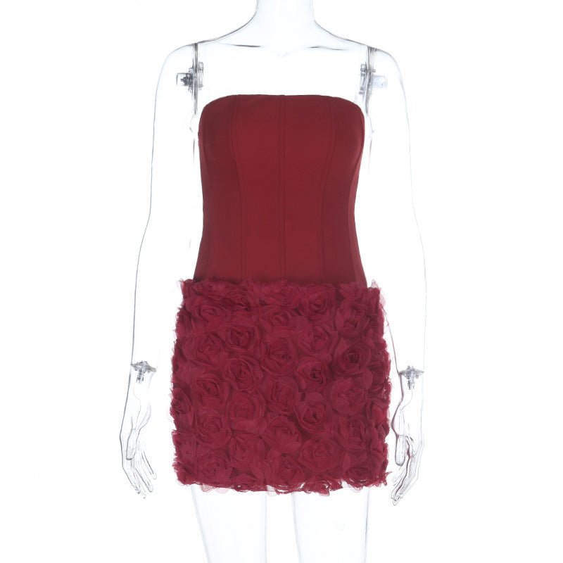 Damen figurbetontes Cocktailkleid mit Blumenapplikationen EB