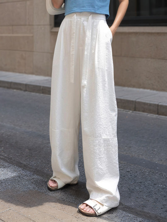 Damen Lässige und bequeme weite Hose mit seitlichem Bindegürtel EB