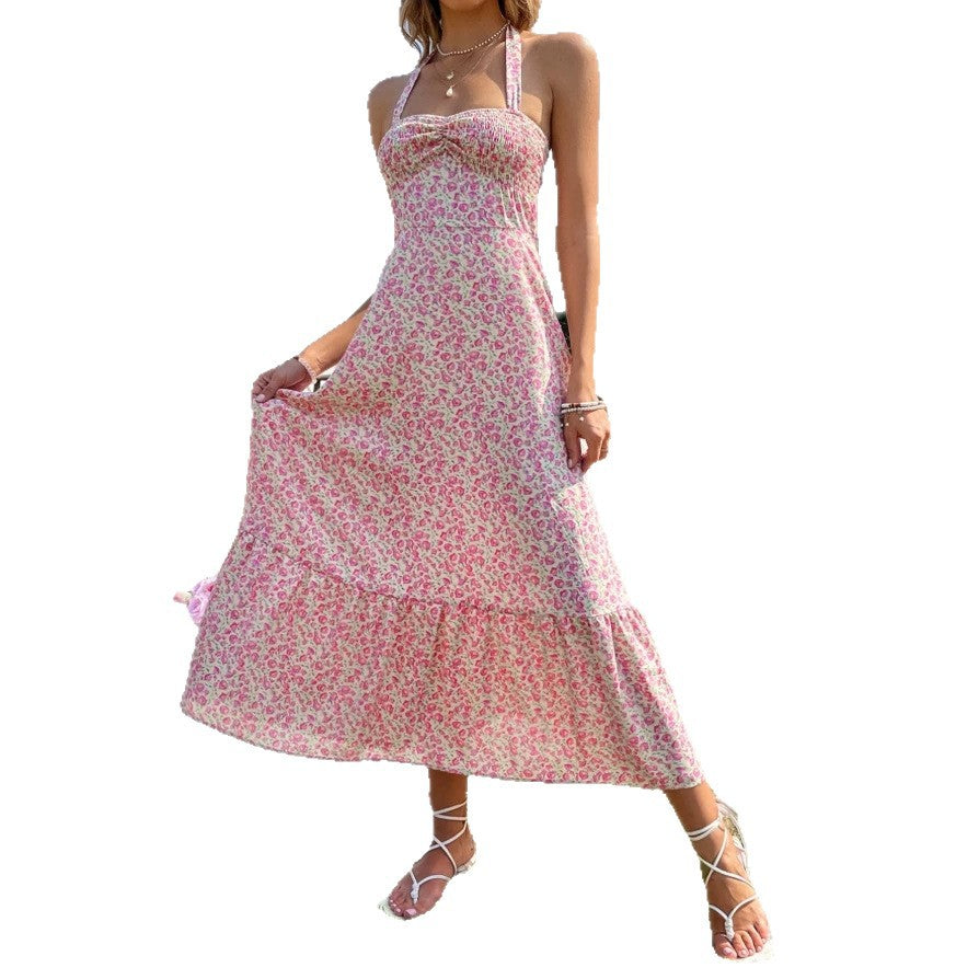 Damen Maxikleid mit verspieltem Blumenmuster und tailliertem Schnitt EB
