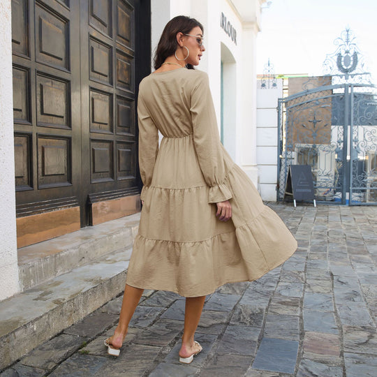Damen Midikleid mit Volant und langen Ärmeln EB