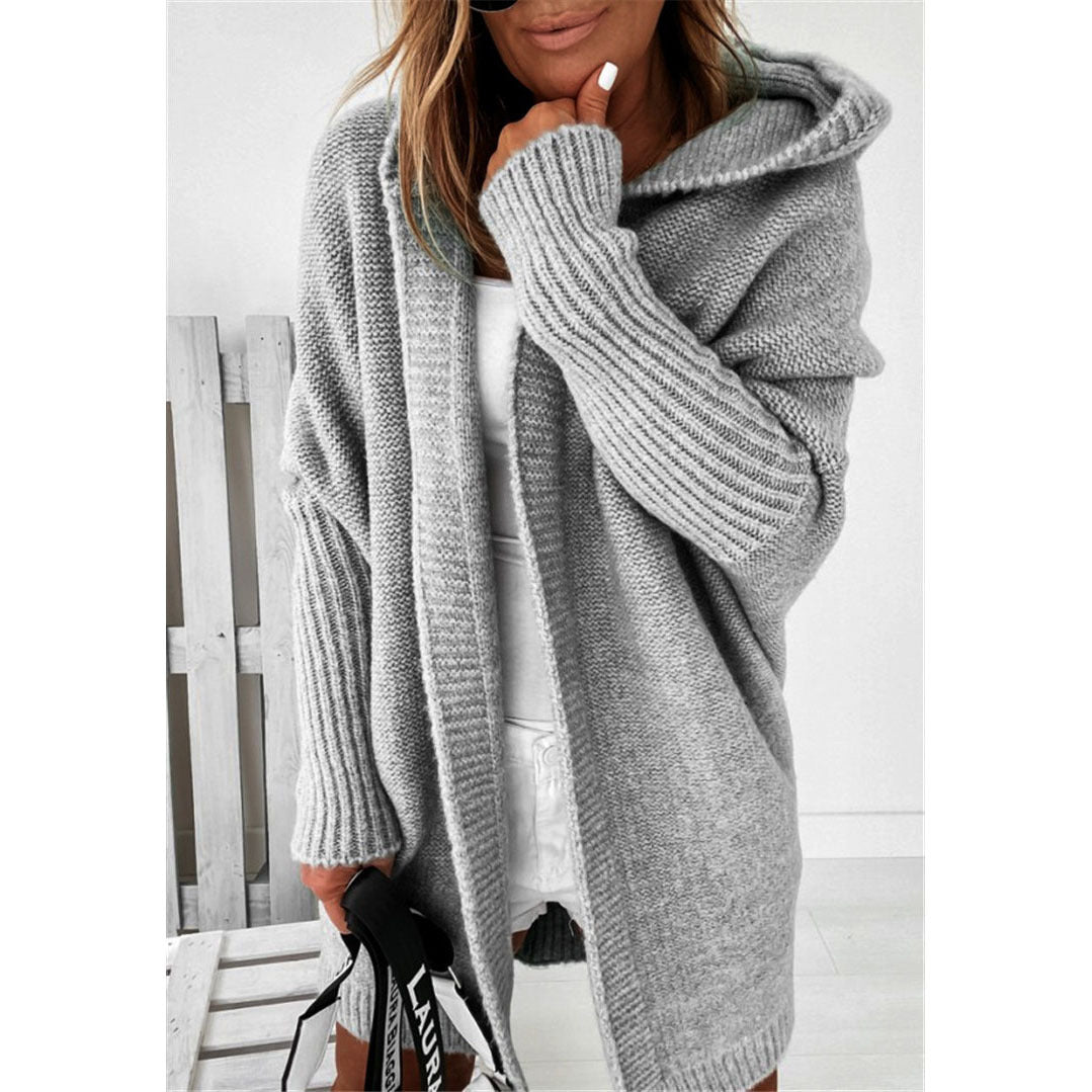 Damen Oversized Strickcardigan mit Kapuze und strukturiertem Design EB