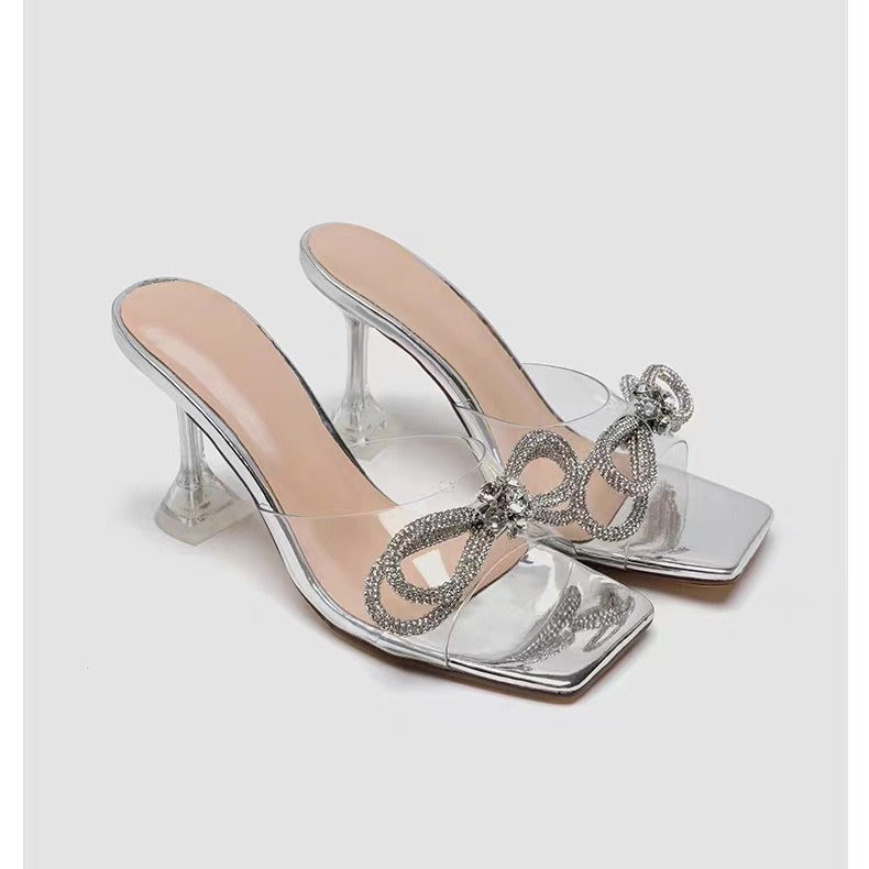 Damen transparente High Heels mit funkelnden Akzenten EB