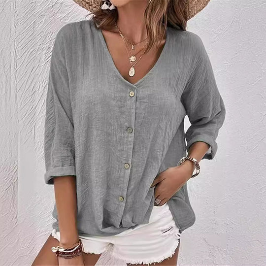 Damen luftige Bluse mit Knopfleiste EB