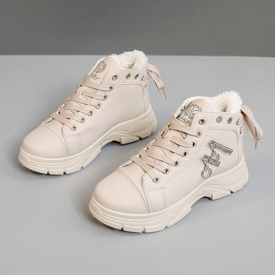 Damen modische High-Top Sneakers mit komfortablem Fleece-Futter und praktischem Reißverschluss EB