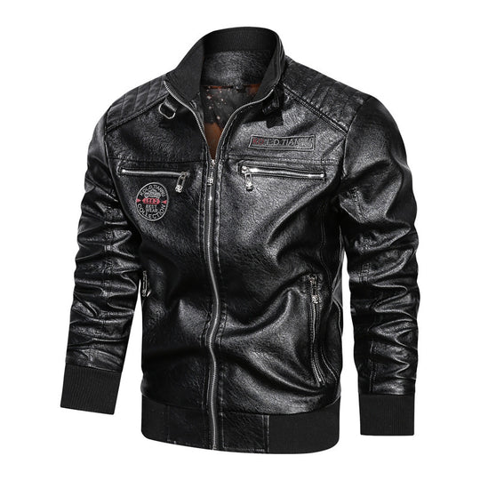 Herren Kunstleder-Bomberjacke im Vintage-Pilotblouson-Stil mit gesteppter Schulterpartie und Reißverschlusstaschen EB