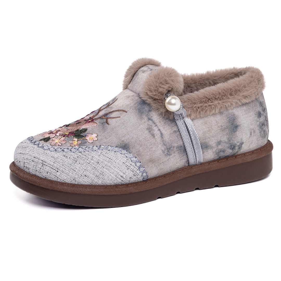 Damen elegante Hausschuhe mit floralen Stickereien und weichem Innenfutter EB