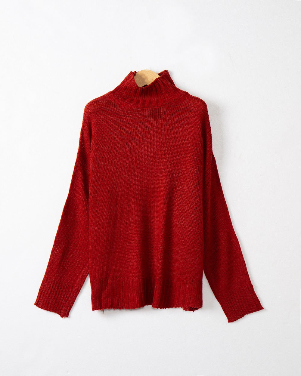 Damen hochgeschlossener Strickpullover mit strukturiertem Design EB