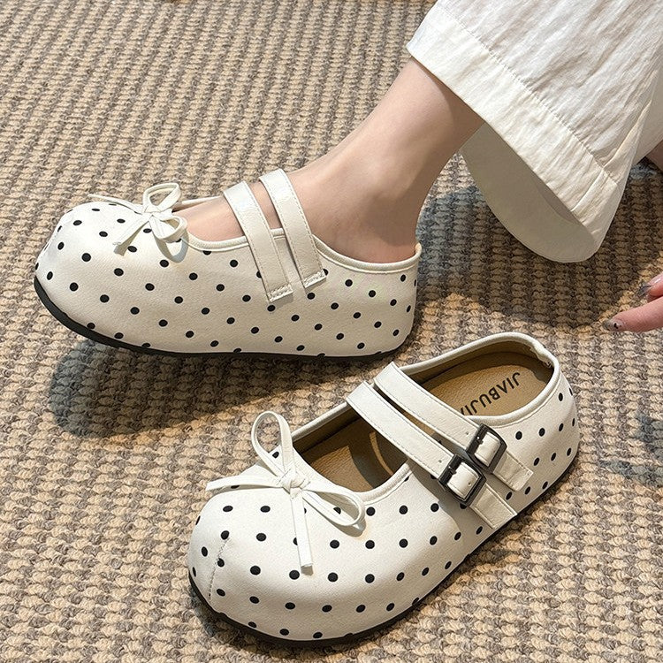 Damen Ballerinas mit hübschen Bindebändern und Punkten EB