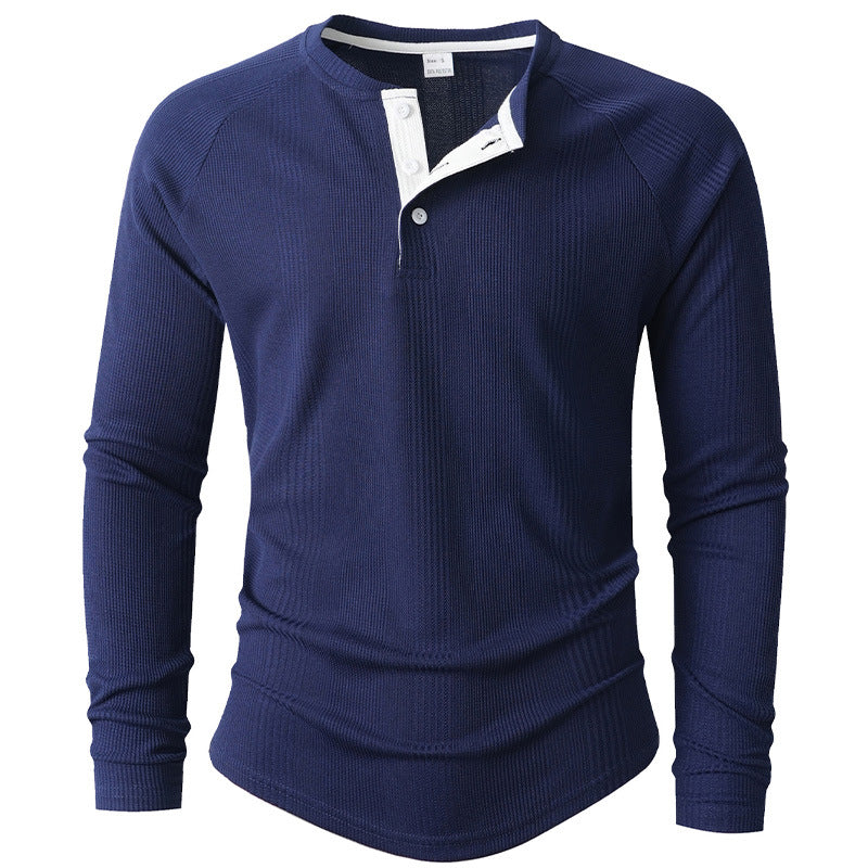 Herren Langarm Henley-Shirt mit strukturierter Oberfläche EB