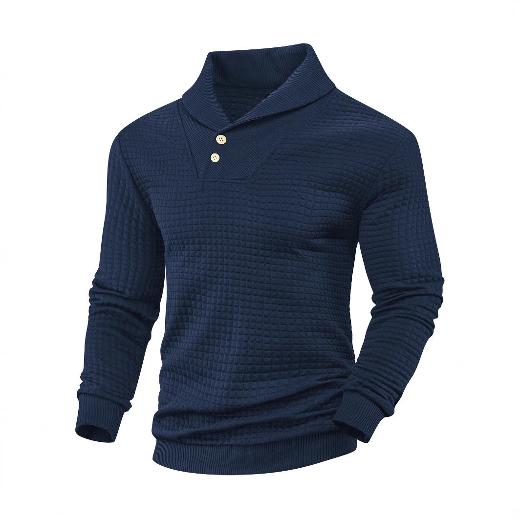 Herren nan eleganter Strickpullover mit Schalkragen, Knopfleiste am Ausschnitt und Karo-Waffelstruktur EB