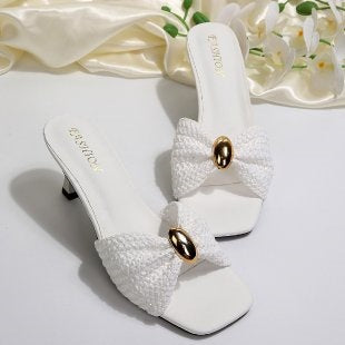 Damen Elegante Mittelhohe Mules mit dekorativem Schleifendetail EB