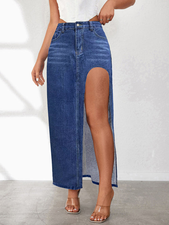 Damen Jeansrock mit hohem Schlitz und lässigem Schnitt EB
