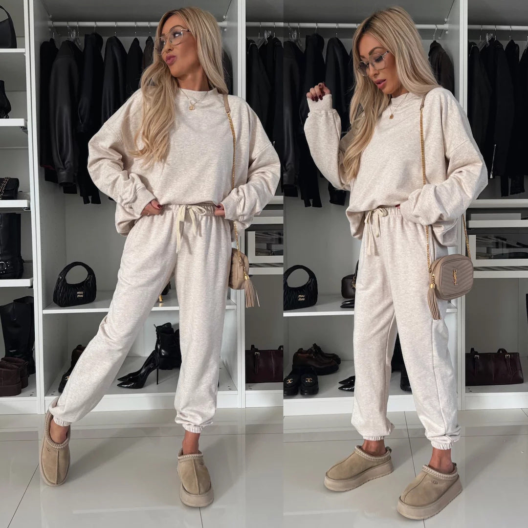 Damen weiches Lounge-Set aus Baumwollmix mit Tunnelzug und elastischen Bündchen EB