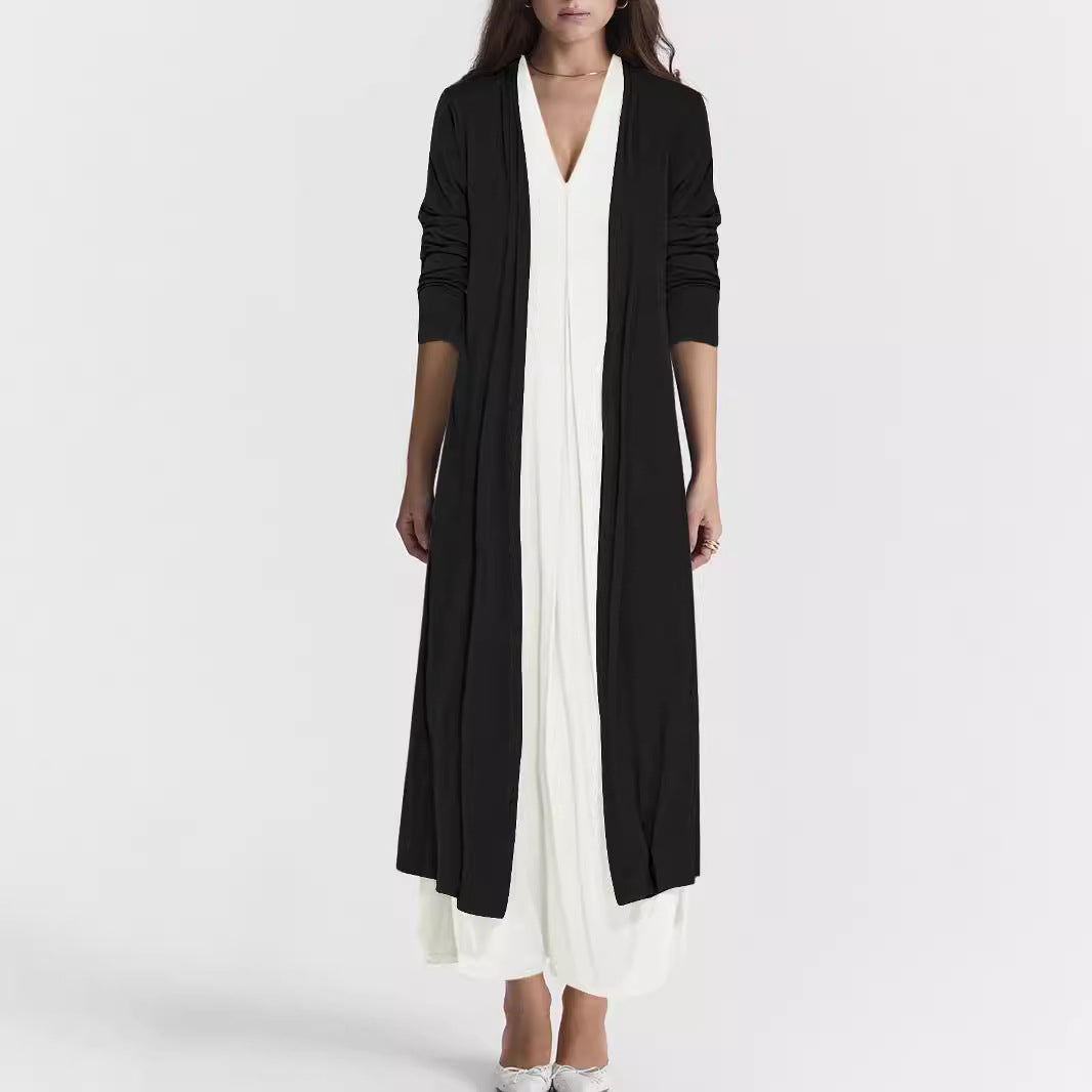 Damen luftiger Maxi-Rock mit elegantem V-Ausschnitt und fließendem Schnitt EB