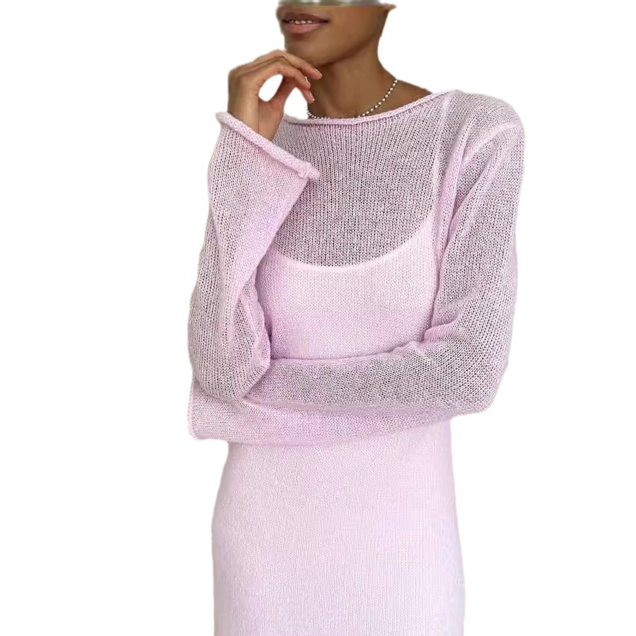 Damen Elegantes Strickkleid mit weitem Schnitt und langen Ärmeln EB