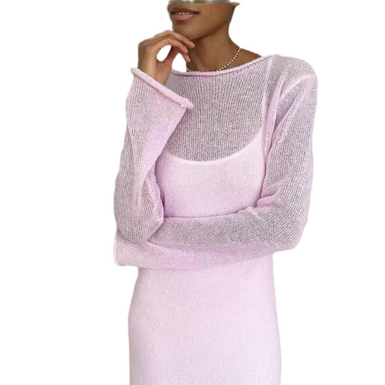 Damen Elegantes Strickkleid mit weitem Schnitt und langen Ärmeln EB