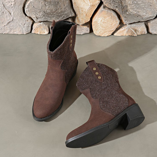 Damen Modische Cowboy-Stiefeletten mit geschmackvollen Details und robustem Blockabsatz EB