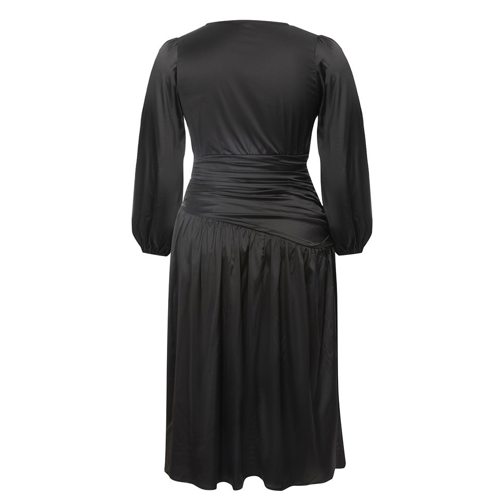 Damen Wickelkleid mit elegantem V-Ausschnitt und gerafftem Tailleneinsatz EB